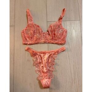 Vintage Victoria's Secret Second Skin Satin Bra Set 34B / M Pink Embroidered
